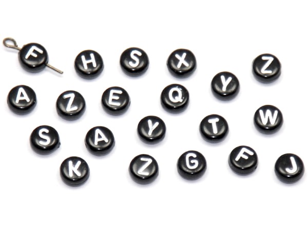 Бусины пластик черные Алфавит A-Z. 7 мм. 26 шт.