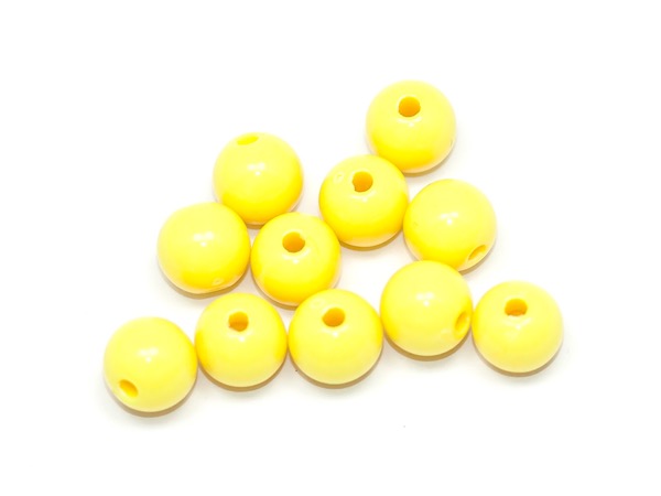 Бусины пластик круглые желтые. 8 мм. 10 шт.
