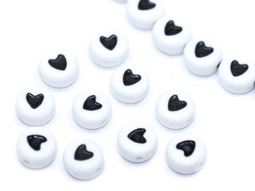 Бусины пластик Сердце черно-белые. 7 мм. 300 шт.