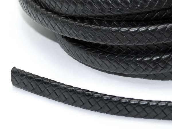 Шнур кожаный 10 х 5 мм плетеный черный (Греция). 20 см