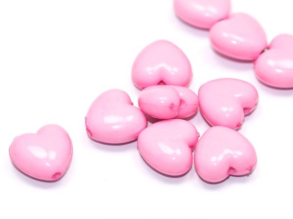 Бусины пластик Сердечки розовые. 10 мм. 200 шт.