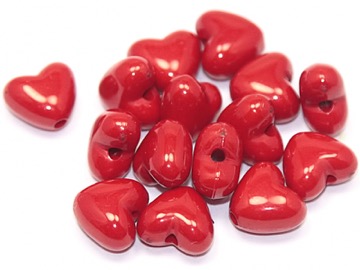 Бусины пластик Сердечки красные. 10 мм. 10 шт.