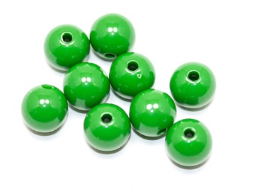 Бусины пластик круглые зеленые. 10 мм. 10 шт.